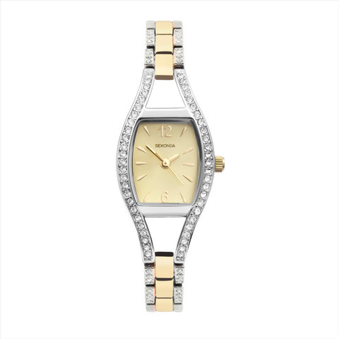 Rectangle gold and silver watch
