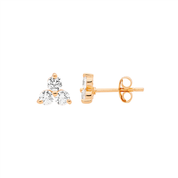 Sterling Silver Rose Gold Plated Cubic Zirconia Stud Earrings Sterling Silver Rose Gold Plated Cubic Zirconia Stud Earrings