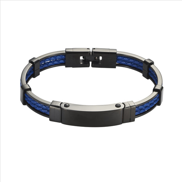 Stainless steel and blue leather bracelet Stainless steel and blue leather bracelet