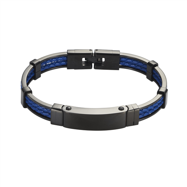 Stainless steel and blue leather bracelet Stainless steel and blue leather bracelet