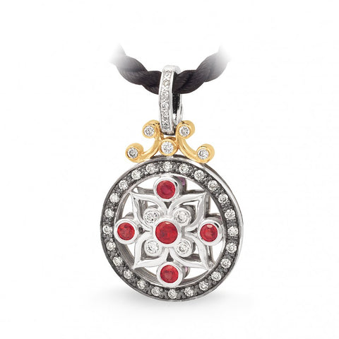 9ct Yellow and White Gold Enhancer with Rubies and Diamonds.