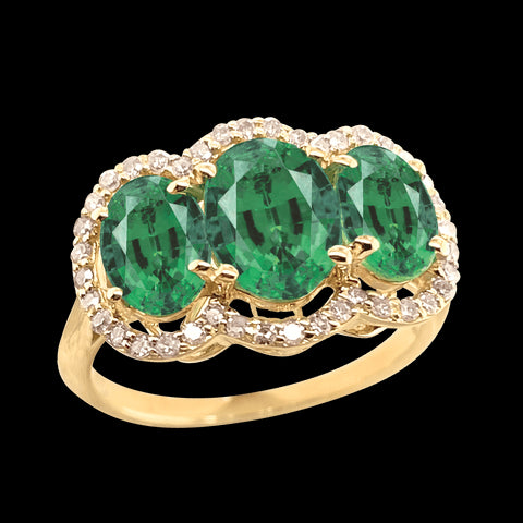 9ct emerald and diamond trilogy ring