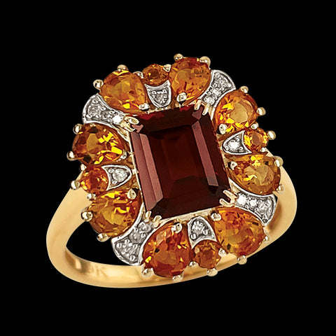 9ct citrine and red garnet ring