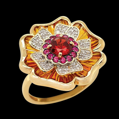 9ct garnet and citrine flower ring