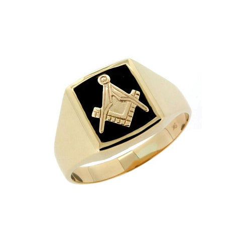 9ct Gold Signet Ring with Masonic Black Onyx Ring