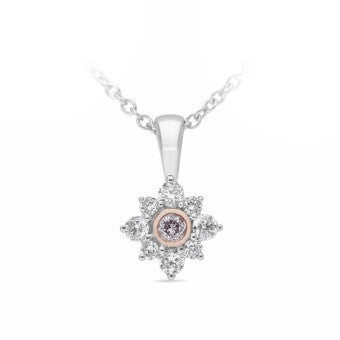 Pink and white diamond flower pendant