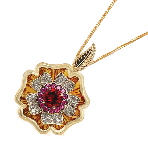 9ct citrine and garnet flower pendant