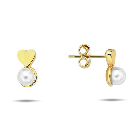 9ct heart and pearl studs