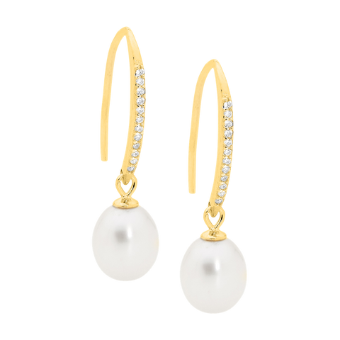 Gold plated drop pearl earrings
