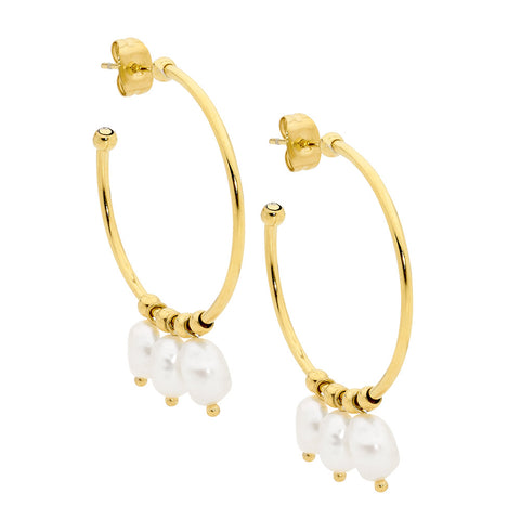 Gold plated pearl hoops