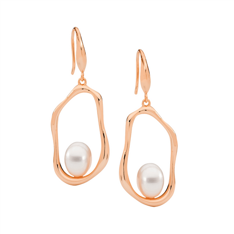 Rose gold plated pearl earrings