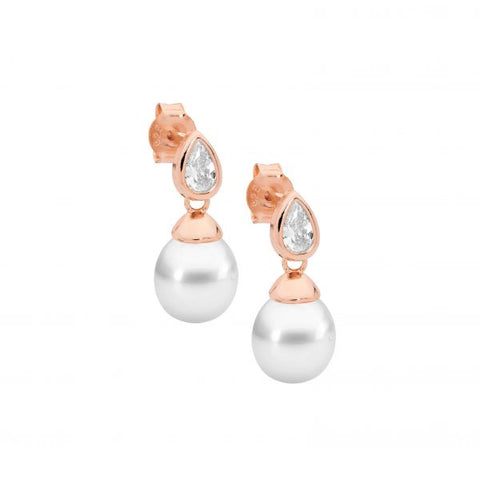 Rose gold plated pearl earrings