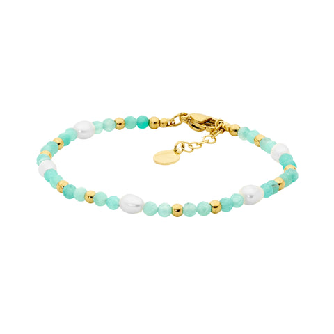 Stainless steel amazonite & pearl bracelet