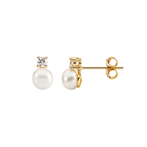 Gold cubic zirconia and pearl studs