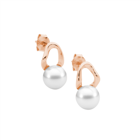 Rose gold plated pearl studs