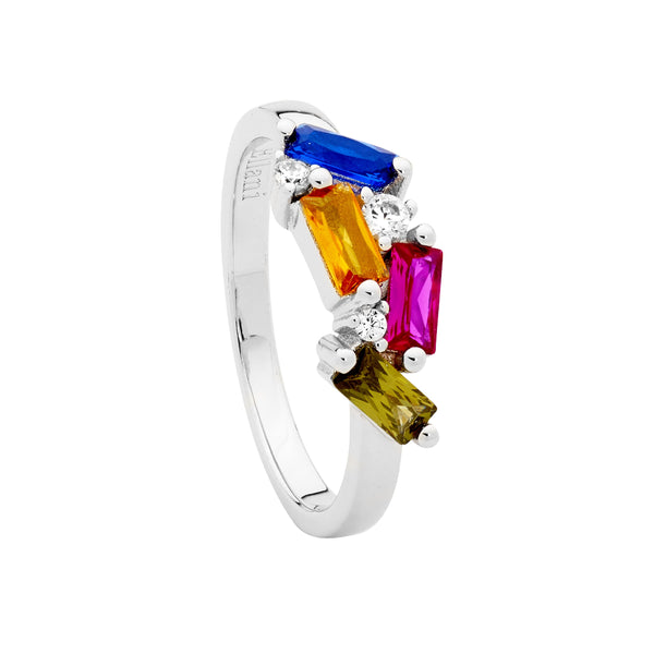 Sterling silver multicoloured dress ring