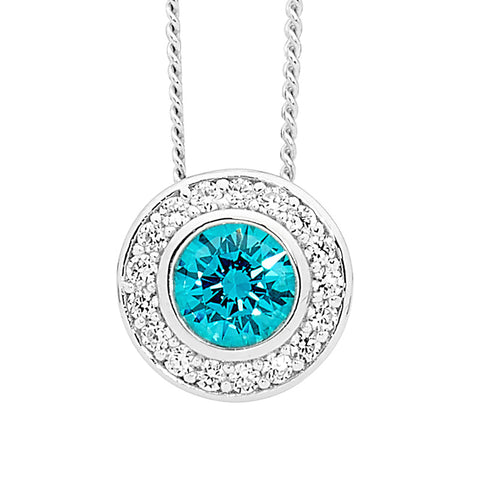 Silver Aqua Cubic Zirconia Pendant
