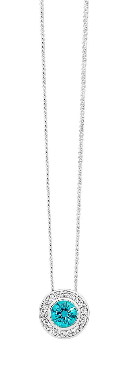 Silver Aqua Cubic Zirconia Pendant