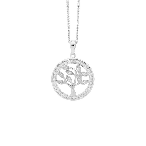 Silver tree of life pendant with cubic zirconia