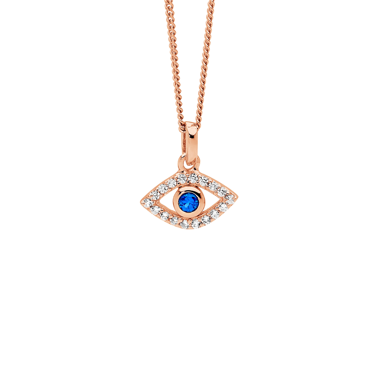 Rose gold plated evil eye pendant Springfield Jewellers
