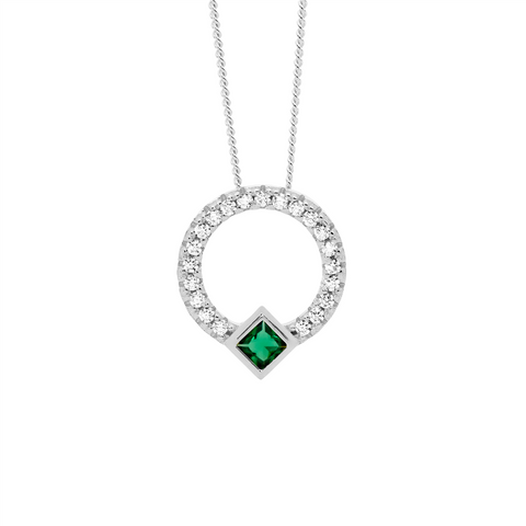 Silver and green circle pendant