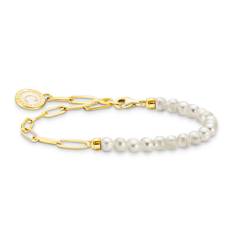 Charmista gold plated pearl long link bracelet