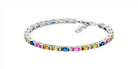 Sterling silver multi coloured tennis bracelet