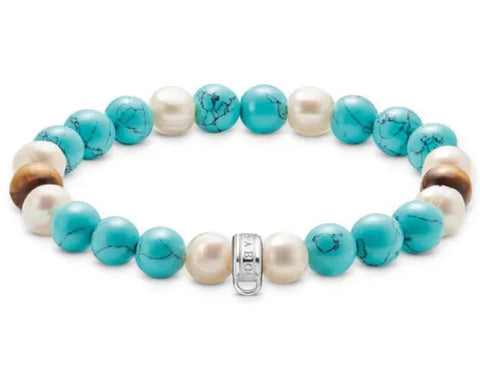 Freshwater pearl, turquoise, tigers eye bracelet