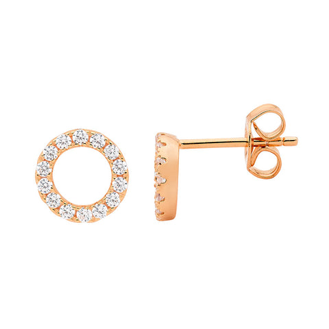 Rose gold plated open circle studs