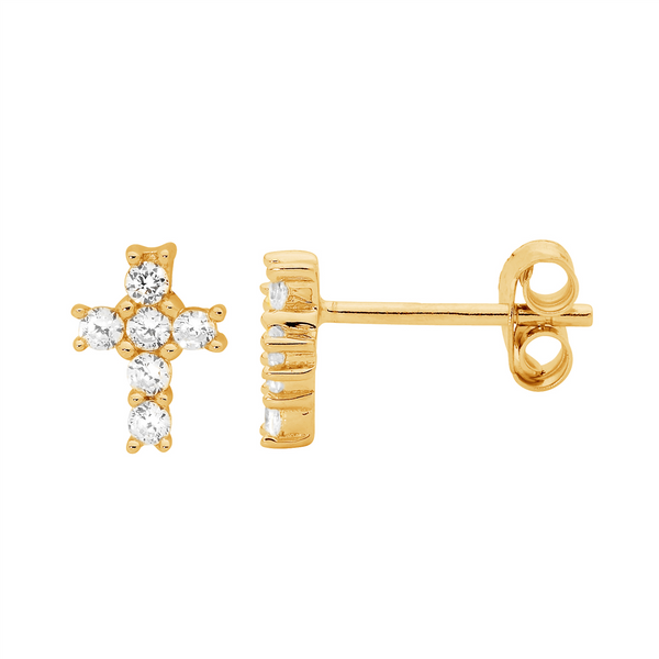 Gold Plated Cross Stud Earrings