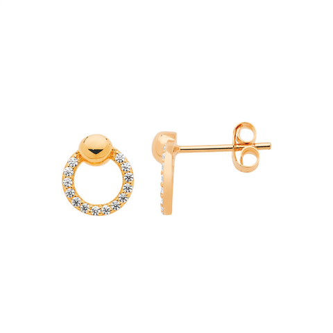 Rose gold plated open circle studs