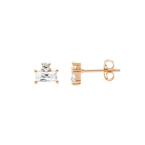 Sterling Silver Rose Gold Plated Cubic Zirconia Stud Earrings