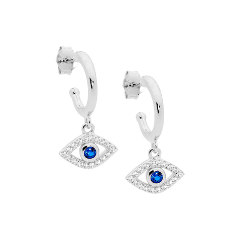 Silver evil eyes drop earrings