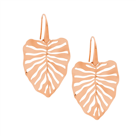 Rose gold plated leaf earrings