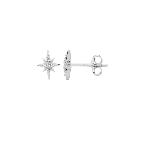Sterling silver cubic zirconia star studs