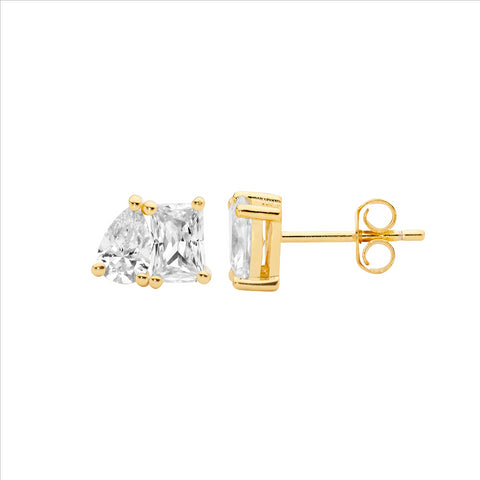 Gold plated, 2 cubic zirconia studs