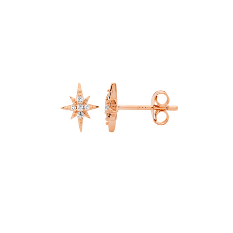 Rose gold star studs with cubic zirconia