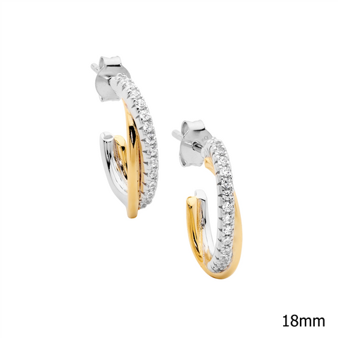 Sterling silver and gold plated cross over hoops