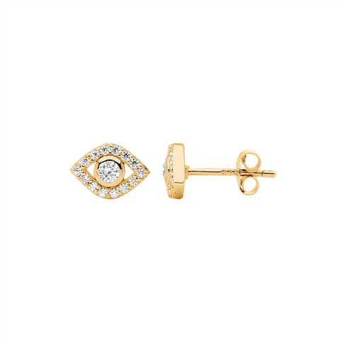 Sterling silver gold plated evil eye studs
