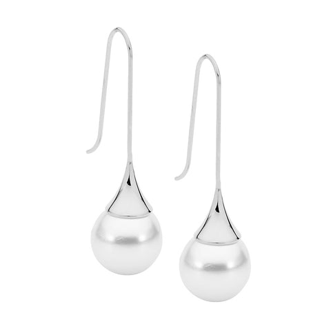 Stainless steel pearl drop earrings