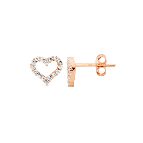 Rose gold heart cubic zirconia studs