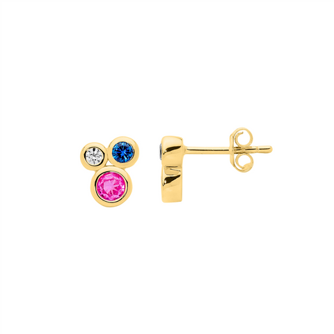 Gold muli-colour cubic zirconia cluster studs
