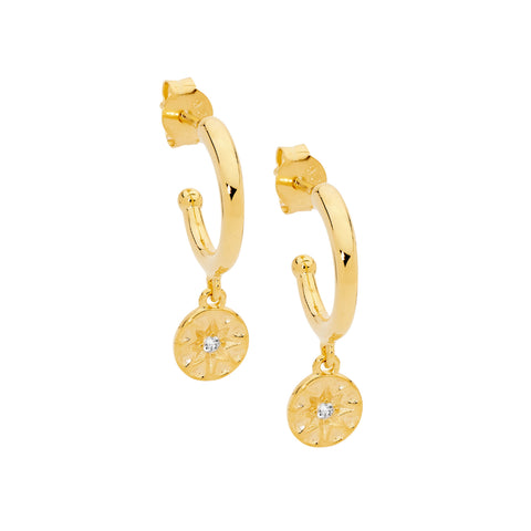 Gold disc earrings with cubic zirconia