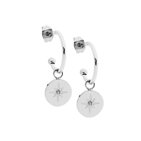 Stainless steel hoop drop earrings with cubic zirconia