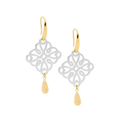 Stainless steel and gold square earrings