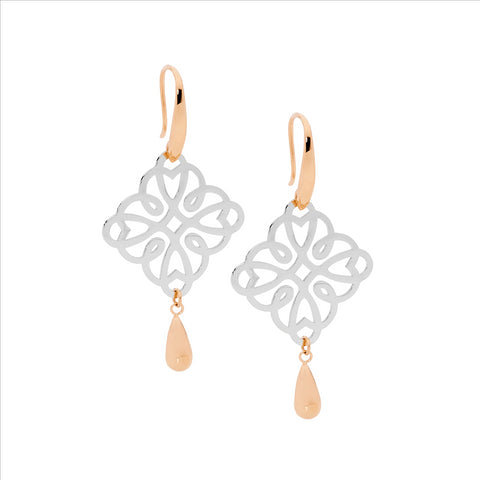 Stainless steel and rose gold square earrings