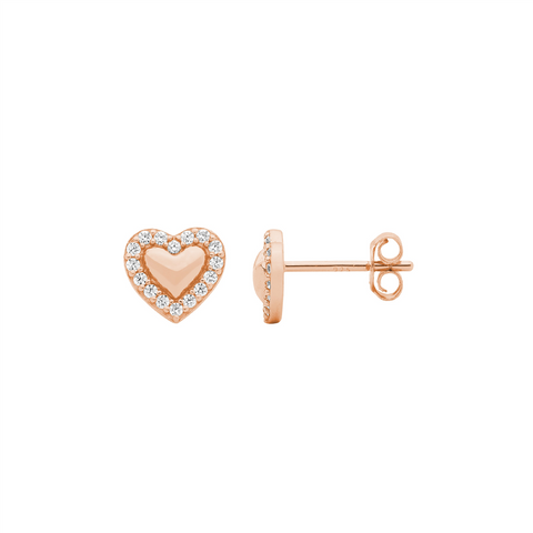 Rose gold plated heart studs