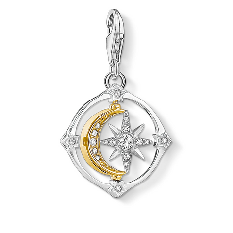 Moon and star compass charm
