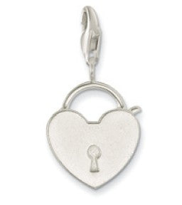 Silver heart padlock charm