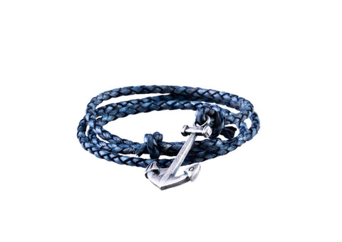 Blue leather anchor bracelet